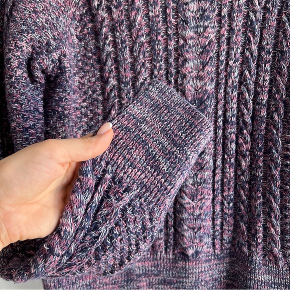 GAP Marled Cable Knit Sweater Purple Blue Cotton Lagenlook Office Teacher Preppy - Picture 2 of 6